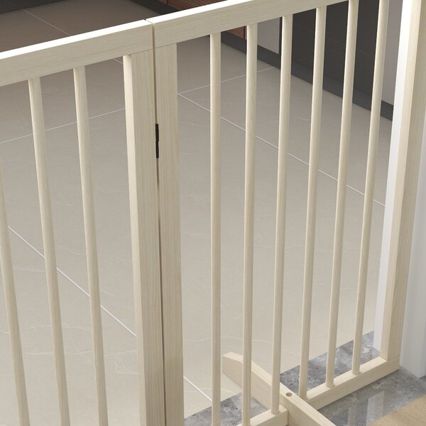 PawHut Bezpečnostní bariéra pro psy - modulární skládací pet plot 4 panely s podpěrnými nohami - 206 x 35,5 x 76 cm z přírodního dřeva | Aosom