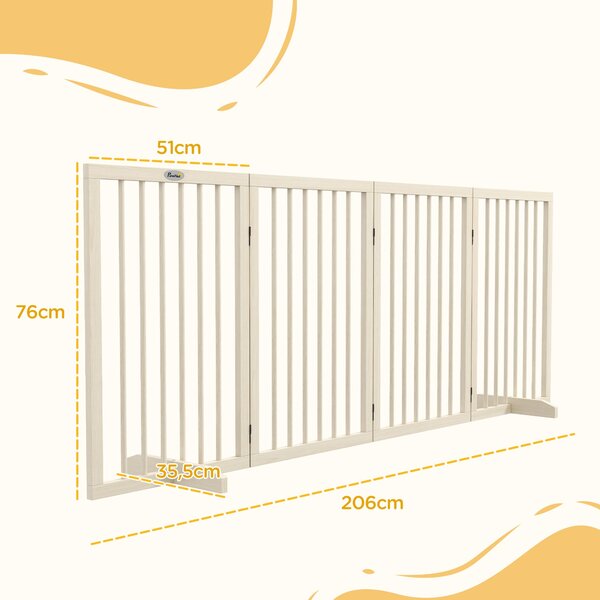 PawHut Bezpečnostní bariéra pro psy - modulární skládací pet plot 4 panely s podpěrnými nohami - 206 x 35,5 x 76 cm z přírodního dřeva | Aosom