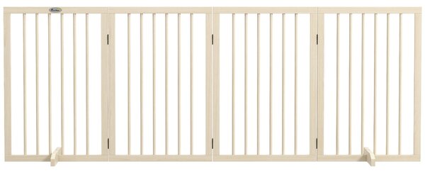 PawHut Bezpečnostní bariéra pro psy - modulární skládací pet plot 4 panely s podpěrnými nohami - 206 x 35,5 x 76 cm z přírodního dřeva | Aosom