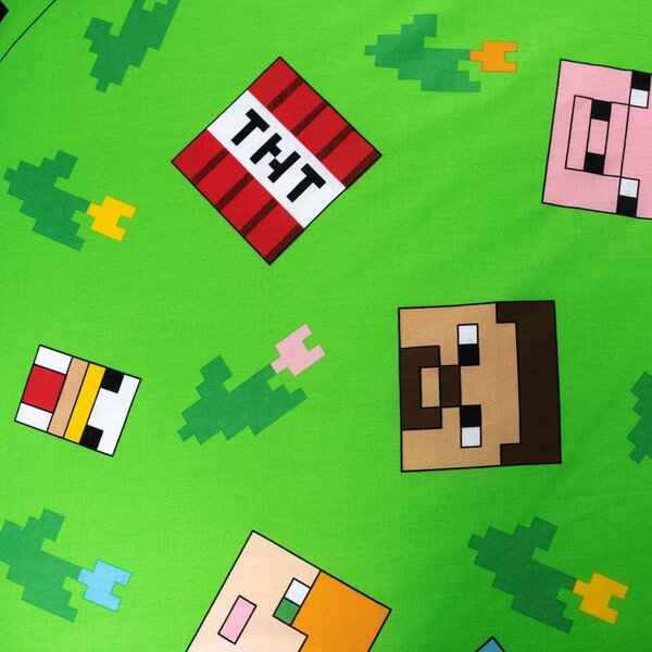 Zeleno-modré bavlněné dětské povlečení na jednolůžko 140x200 cm Minecraft "Outdoor Mobs" – Jerry Fabrics