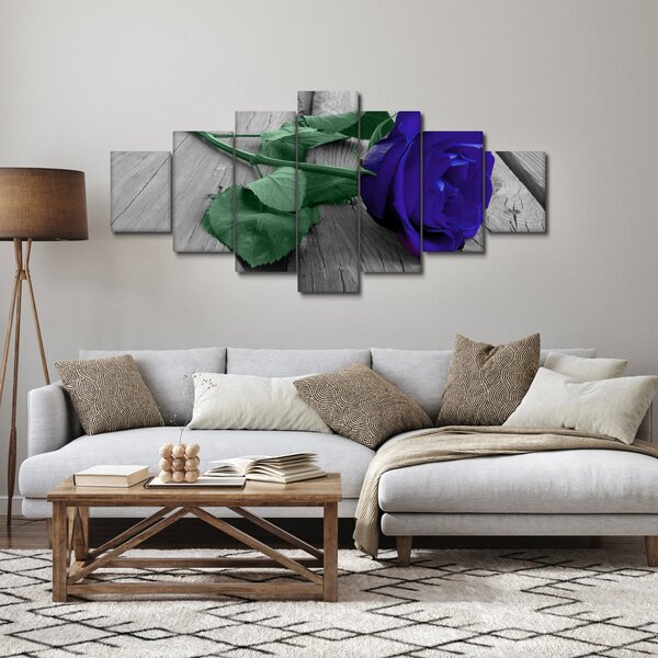 Obraz - Modrá růže se zeleným stonkem (210x100 cm)