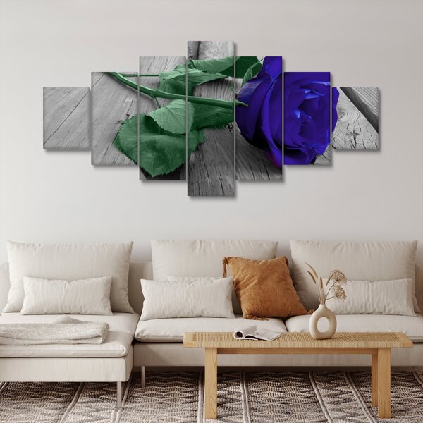 Obraz - Modrá růže se zeleným stonkem (210x100 cm)