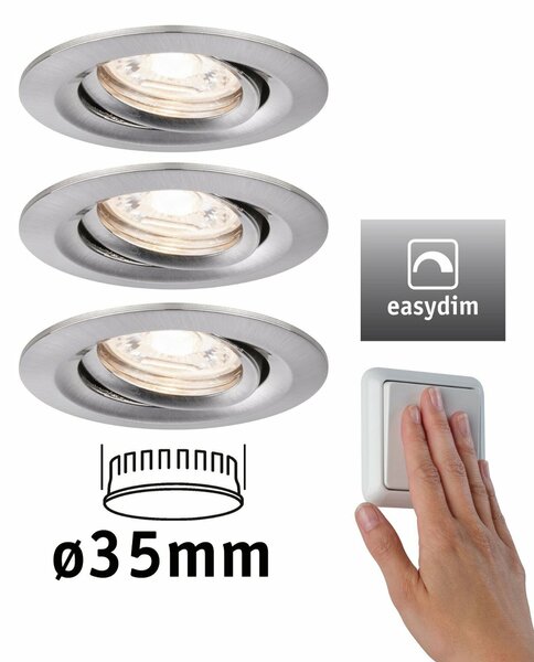 PAULMANN LED vestavné svítidlo Nova mini Plus EasyDim výklopné 3x4,2W 2700K kov kartáčovaný 230V 929.73