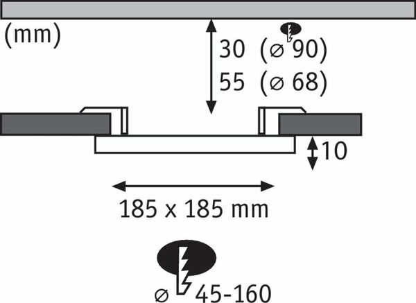 PAULMANN LED vestavné svítidlo Veluna VariFit IP44 hranaté 185x185mm 17W 3.000K satén 923.95