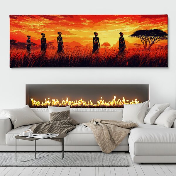 Obraz na plátně - Afričanky při slunečním rituálu FeelHappy.cz Vyberte rozměr (Šířka/Výška): 60 x 20 cm