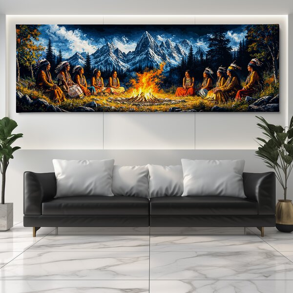 Obraz na plátně - Indiánské ženy, sněm starších u ohně FeelHappy.cz Vyberte rozměr (Šířka/Výška): 60 x 20 cm