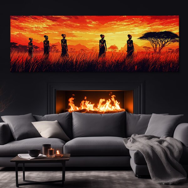 Obraz na plátně - Afričanky při slunečním rituálu FeelHappy.cz Vyberte rozměr (Šířka/Výška): 60 x 20 cm