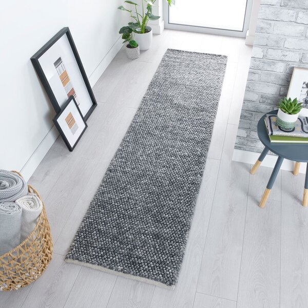 Flair Rugs, Ručně tkaný běhoun Minerals Dark Grey, 60x230, šedá, chodba / předsíň