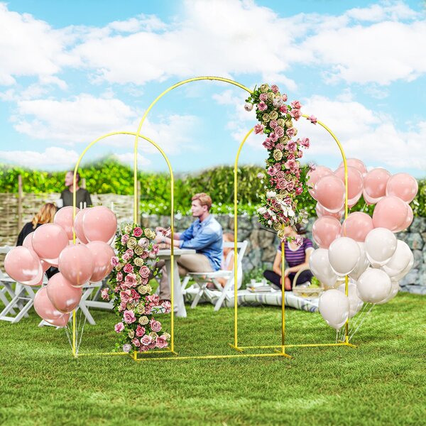 Outsunny Sada 3 Zlatých Kovových Podpěr Svatebního Oblouku, 2,2m, 2m, 1,8m, Zahradní Oblouk, Svatební, Narozeninová Party, Baby Shower, Květinový Baló
