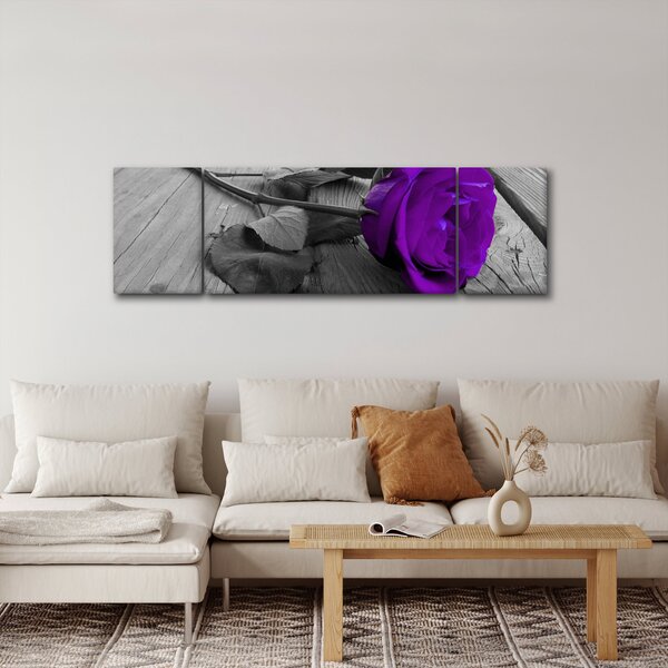 Obraz - Fialová růže se zeleným stonkem (170x50 cm)