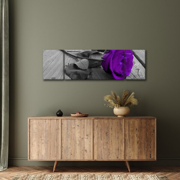 Obraz - Fialová růže se zeleným stonkem (170x50 cm)