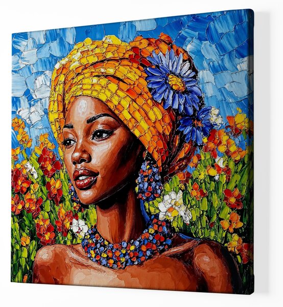 Obraz na plátně - Africká žena Shiu se žlutým šátkem FeelHappy.cz Vyberte rozměr (Šířka/Výška): 40 x 40 cm