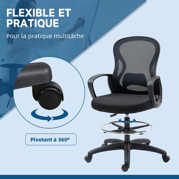 Vinsetto Kancelářská židle s vysokým opěrákem - nastavitelná, rozměry 59 Š x 65 H x 124 V cm, 360° otáčecí, prodyšná černá síťovina | Aosom
