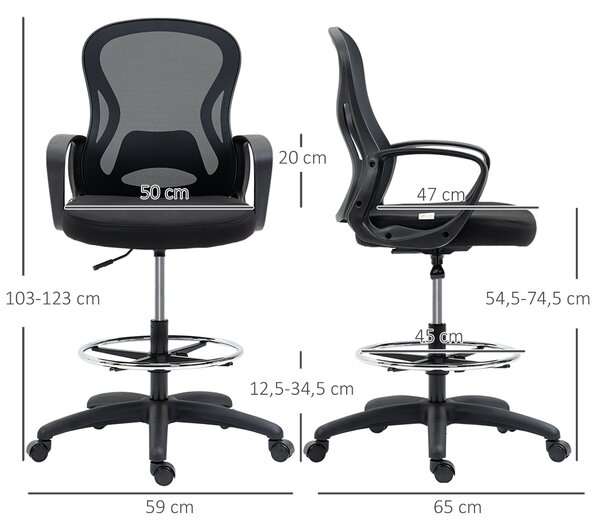 Vinsetto Kancelářská židle s vysokým opěrákem - nastavitelná, rozměry 59 Š x 65 H x 124 V cm, 360° otáčecí, prodyšná černá síťovina | Aosom