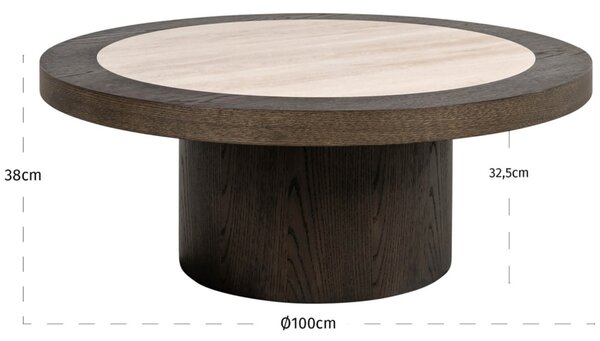 Richmond Hnědý konferenční stolek Nando Ø100 cm s keramickou deskou