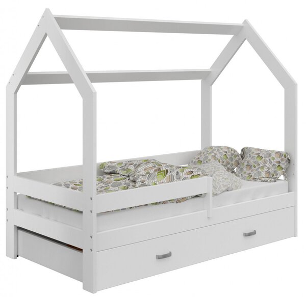 Dětská postel Domek 80x160 cm D3, rošt ZDARMA - bílá, zábrana: bílá, úlož. prost: bílá, matrace: s matrace
