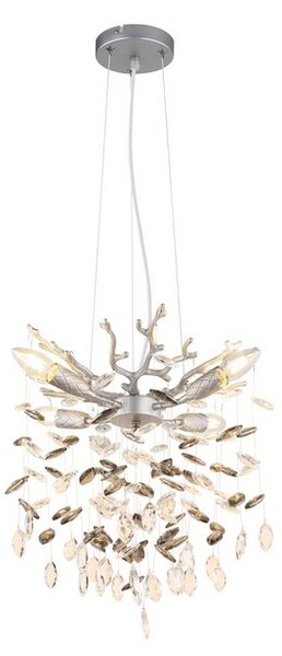 Lustr 4x E14 stříbrná, kouřová IP20 GLOBO lighting QUEENA 64138HS