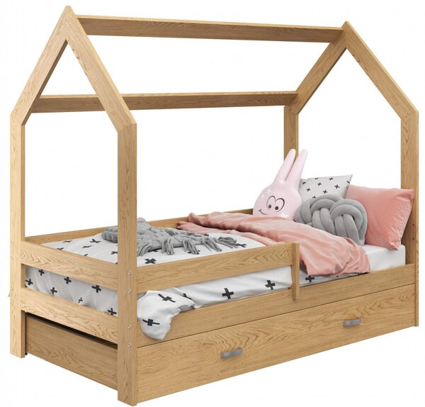 Dětská postel Domek 80x160 cm D3, rošt ZDARMA - borovice, zábrana: borovice, úlož. prost: bez, matrace: s matrací