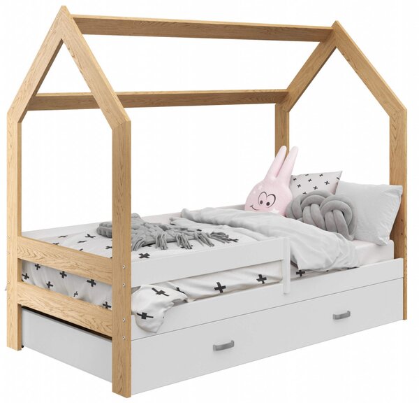 Dětská postel Domek 80x160 cm D3, rošt ZDARMA - borovice (Volba matrace: Bez matrace, Barva zábrany: Bílá, Barva úložného prostoru: bez úložného prostoru)