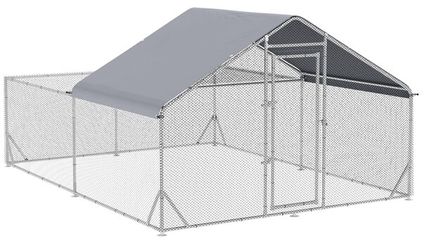 PawHut Venkovní Kurník pro Kuřata 12 m² - drátěné oplocení rozměrů 4L x 3W x 2H m - krytý prostor - pozinkovaná ocel | Aosom