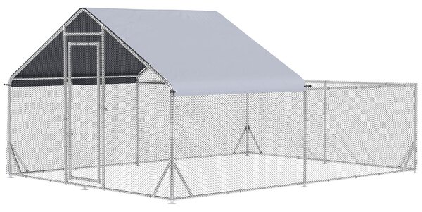 PawHut Venkovní Kurník pro Kuřata 12 m² - drátěné oplocení rozměrů 4L x 3W x 2H m - krytý prostor - pozinkovaná ocel | Aosom