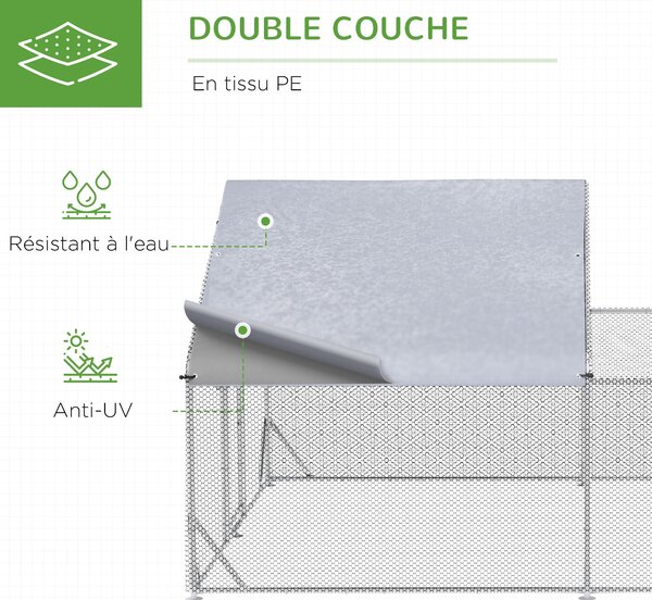PawHut Venkovní Kurník pro Kuřata 12 m² - drátěné oplocení rozměrů 4L x 3W x 2H m - krytý prostor - pozinkovaná ocel | Aosom