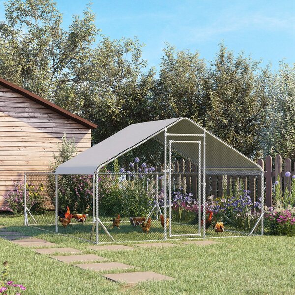 PawHut Venkovní Kurník pro Kuřata 12 m² - drátěné oplocení rozměrů 4L x 3W x 2H m - krytý prostor - pozinkovaná ocel | Aosom