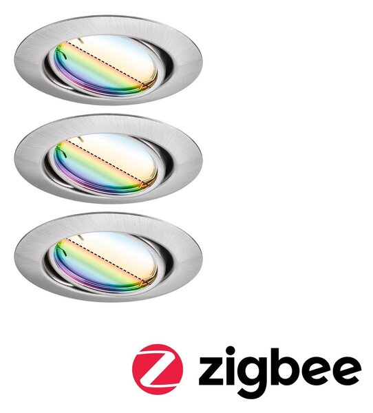 P 92467 LED vestavné svítidlo Smart Home Zigbee Base Coin základní sada výklopné kruhové 90mm 20° 3x4,9W 230V stmívatelné RGBW+ kov kartáčovaný - PAULMANN