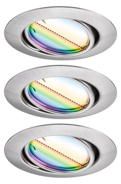P 92467 LED vestavné svítidlo Smart Home Zigbee Base Coin základní sada výklopné kruhové 90mm 20° 3x4,9W 230V stmívatelné RGBW+ kov kartáčovaný - PAULMANN