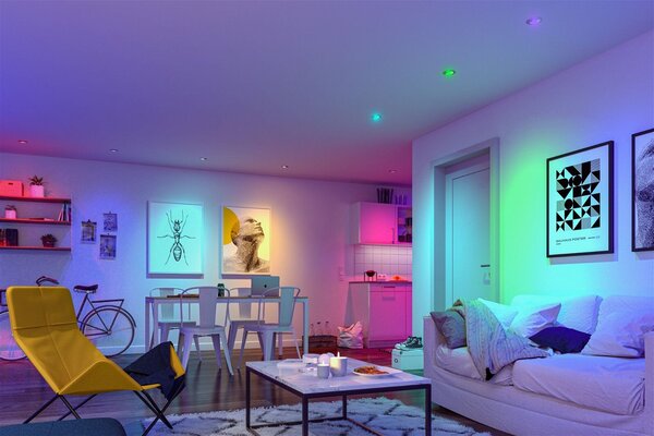 P 92467 LED vestavné svítidlo Smart Home Zigbee Base Coin základní sada výklopné kruhové 90mm 20° 3x4,9W 230V stmívatelné RGBW+ kov kartáčovaný - PAULMANN