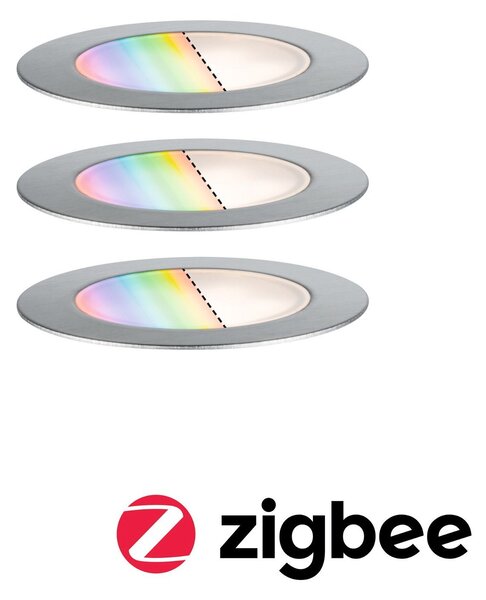P 94752 Plug & Shine LED zemní svítidlo Smart Home Zigbee Floor RGBW 3ks sada IP67 RGBW 3x2W 21VA ocel - PAULMANN