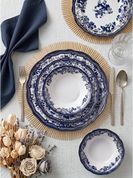 Jídelní sada 24 ks bílá/modrá/porcelán