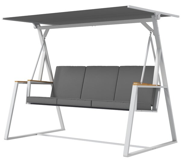 Outsunny 3-místná zahradní houpačka s nastavitelným sklonem stříšky, dodávaný matrac, ocelový rám, rozměry: 205D x 130Š x 175V cm Tmavě šedá | Aosom