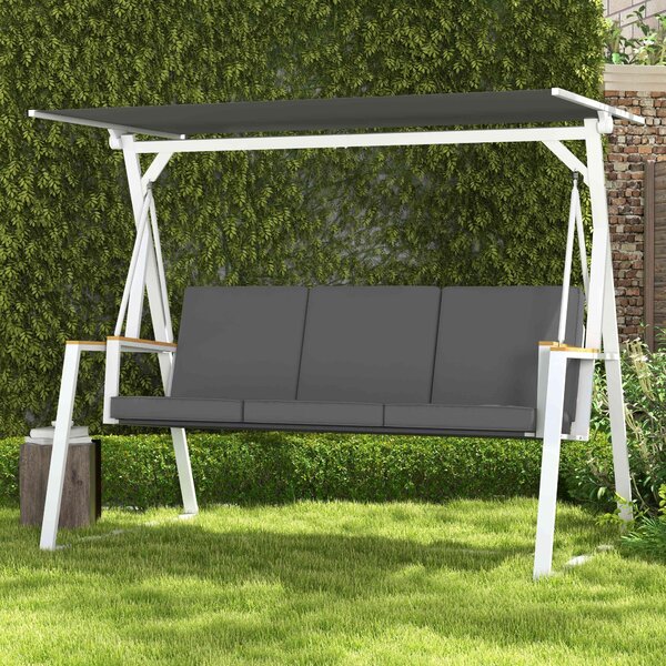 Outsunny 3-místná zahradní houpačka s nastavitelným sklonem stříšky, dodávaný matrac, ocelový rám, rozměry: 205D x 130Š x 175V cm Tmavě šedá | Aosom