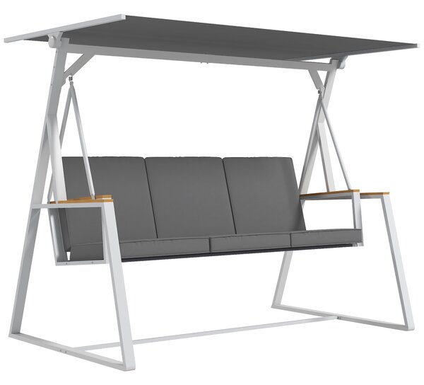 Outsunny 3-místná zahradní houpačka s nastavitelným sklonem stříšky, dodávaný matrac, ocelový rám, rozměry: 205D x 130Š x 175V cm Tmavě šedá | Aosom