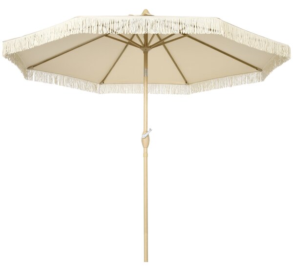 Outsunny Zahradní Slunečník s Krajkami, Sklopný Slunečník s Kličkou, Kovový Sloup, Boho Styl, 8 Žebříků Ø 265 x 244H cm Krémový | Aosom