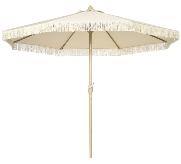 Outsunny Zahradní Slunečník s Krajkami, Sklopný Slunečník s Kličkou, Kovový Sloup, Boho Styl, 8 Žebříků Ø 265 x 244H cm Krémový | Aosom