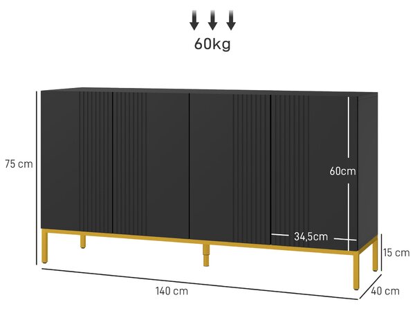 HOMCOM Moderní úložný bufetový kabinet s grafickým designem a 2 skříňkami, nastavitelné police, černé dřevo, zlatý kov | Aosom