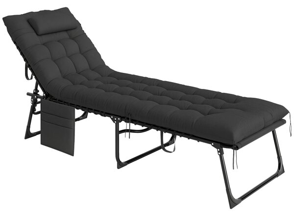 Outsunny Sluneční Lehátko, skládací chaise longue s polštářem, opěrkou hlavy, boční kapsou, textilene, nastavitelné venkovní zahradní lehátko pro pláž