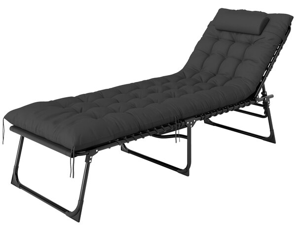 Outsunny Sluneční Lehátko, skládací chaise longue s polštářem, opěrkou hlavy, boční kapsou, textilene, nastavitelné venkovní zahradní lehátko pro pláž
