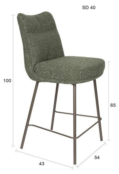 Housecraft Living Zelená čalouněná barová židle Jacques 65 cm