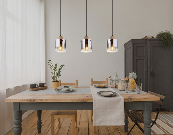 Závěsné svítidlo 3x E27 dřevo, kouřová IP20 GLOBO lighting UNDERWOOD 15915-3H