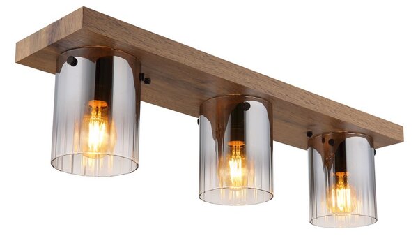 Stropní svítidlo 3x E27 dřevo, kouřová IP20 GLOBO lighting UNDERWOOD 15915-3