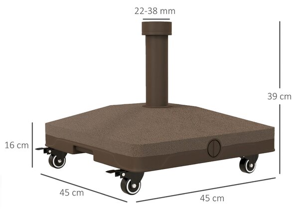Hmotnostní základna slunečníku Outsunny čtvercová s 4 koly 45L x 45W x 39H cm HDPE Hnědá | Aosom