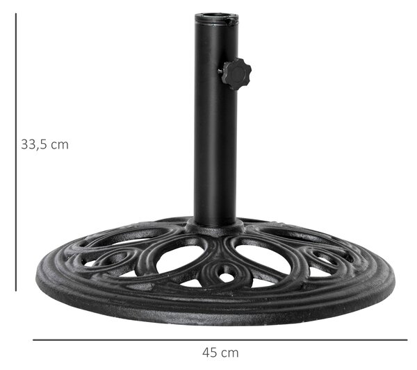 Kulatý základ slunečníku Outsunny 11,5 kg, venkovní kovový stojan na slunečníky pro průměr 38 a 48 mm, základna pro zahradní terasu, Ø 45 x 33,5 cm, Č