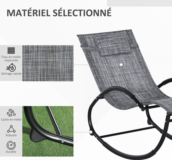 Outsunny Houpací Křeslo, Ergonomický Sluneční Ležící Křeslo do Zahrady, s Opěrkou Hlava, Houpací Křeslo, Textilene, pro Vnitřní a Venkovní Použití, Še