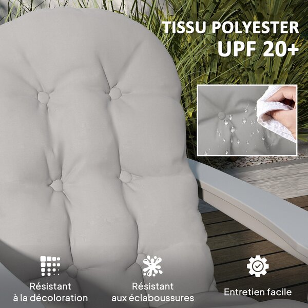Outsunny Sada 2 Polstrů na Křeslo Adirondack se Zajištěním, Polstr s Vytlačeným Designem, Měkký a Silný Polstr na Hlava Křesla, Světle Šedý | Aosom