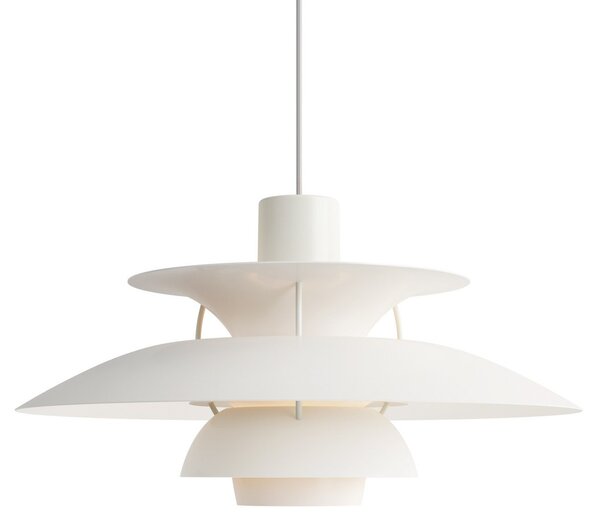 Závěsná svítidlo Louis Poulsen, PH 5, stmívatelné, Bílá, Obývací pokoj, Kov, Design