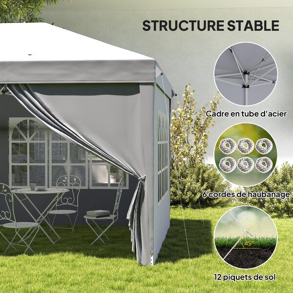 Outsunny Skládací Zahradní Altán 6 x 3 m Venku Pop-up Voděodolný Altán se 4 Odnímatelnými Bočními Stěnami 4 Okny + Nosič Světle Šedá | Aosom