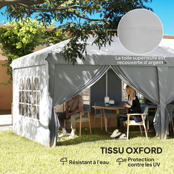 Outsunny Skládací Zahradní Altán 6 x 3 m Venku Pop-up Voděodolný Altán se 4 Odnímatelnými Bočními Stěnami 4 Okny + Nosič Světle Šedá | Aosom